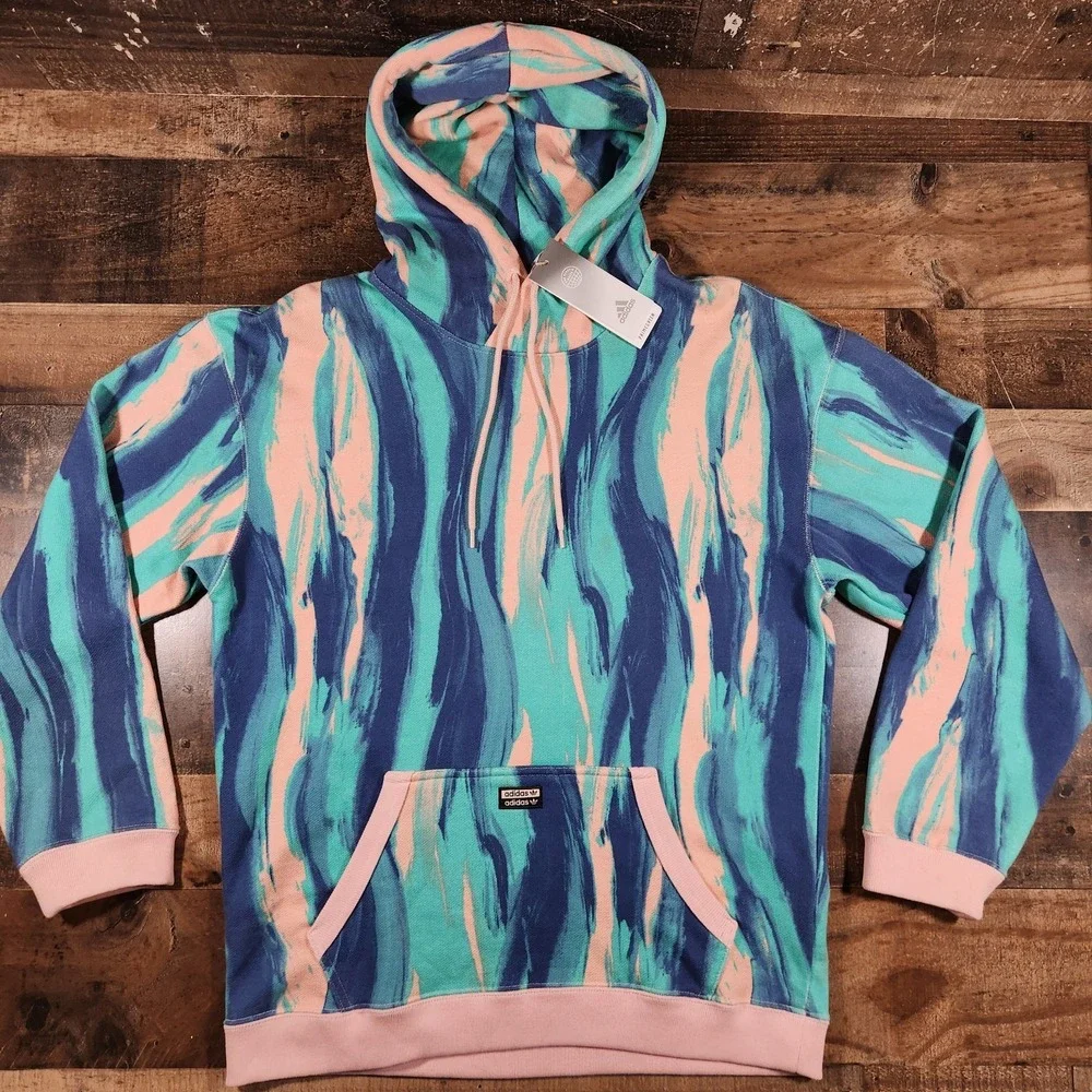 Adidas Hoodie Sweatshirt Mens Small Pink Blue Vapor RYV Yeezy Pastel Sweater New